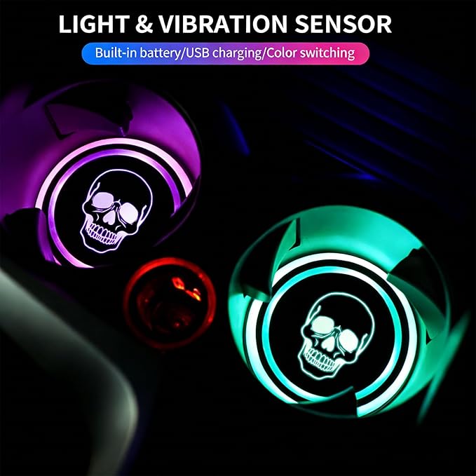 Pentagram LED Cup Holder Lights for Car,2Pcs LED Light Up Cup Holder Coasters 7 Colors 3 Modes,Waterproof Interior Atmosphere Lamp,Car Decor Accessories Pentagram Gifts for Women Men