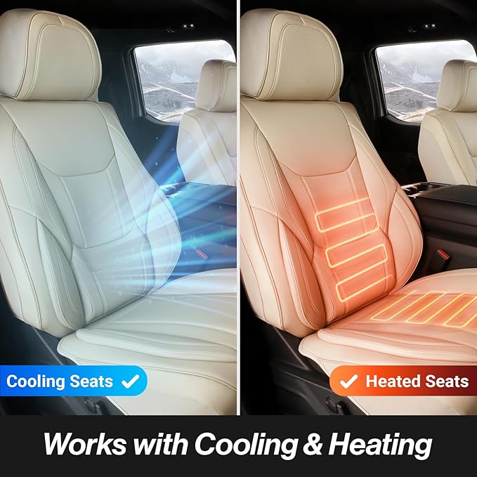 Coverland Custom Fit Car Seat Covers for SUV Compatible with [MDX, Santa Fe Hybrid, Commander, LX 570] Premium Water Resistant Leather Non-Slip Interior Protector [Front Beige - Size Chart A22]