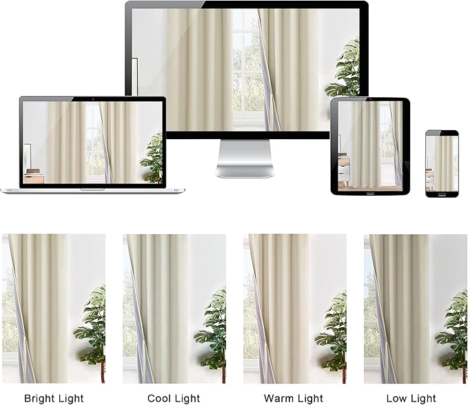 XWZO 100% Blackout Curtains 54 Inches Long with Tiebacks- Privacy Protection & Noise Blocking Window Draperies Grommet Top with Black Liner for Bedroom/Living Room, Beige, W42 x L54, Set of 2