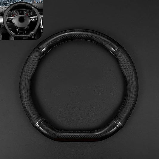 D-shaped Steering Wheel Cover, Carbon Fiber Pattern Anti-slip Wear-resistant Sweat-absorbent Microfiber Leather Steering Wheel Protector, Four Seasons Universal Accessory (Black)