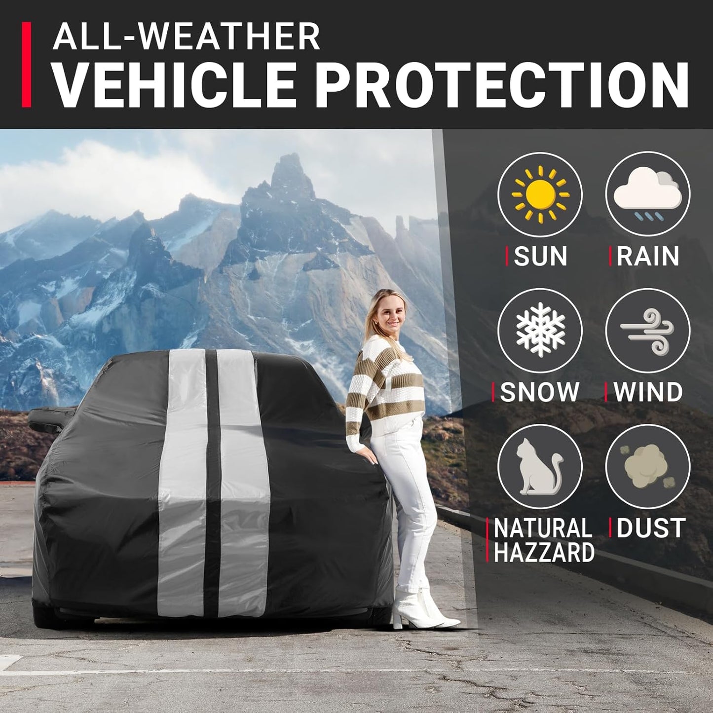 iCarCover Custom Car Cover for Buick Riviera (1994-1999) Waterproof All-Weather Rain Snow UV Sun Protector Full Exterior Indoor Outdoor Car Cover (Stripe - Black/Gray)