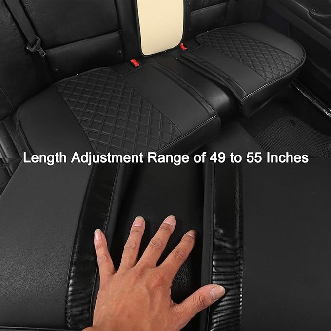 Black Panther Luxury PU Leather Rear Car Seat Cover, Compatible with Most Vehicles, Adjustable Length 49-55'', Diamond Pattern Embroidery (Gray)