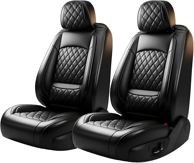 Santa Fe Seat Covers Custom Fit for Hyundai Santa Fe 2010-2026 (Only 5-Seat Version) - Full Set Premium Leather, Waterproof, All-Weather, Airbag Compatible, Only 2 Front seat Covers (Black)