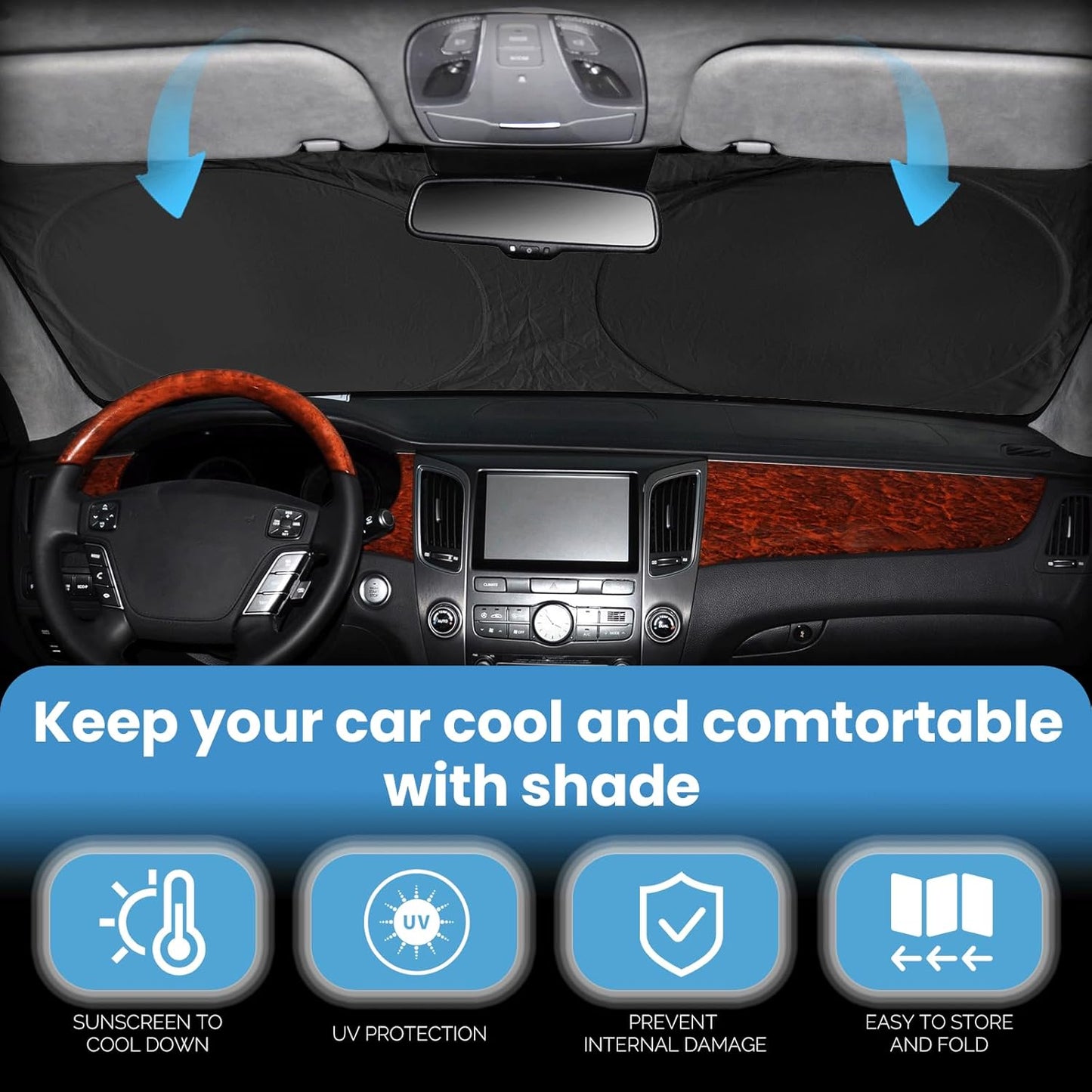 Custom fit Cadillac XT5 Windshield Sunshade for 2017-2023 2024 2025 Cadillac XT5 Accessories Front Window Car Shades Cover for Windshield Sun Visor Screen Protector 210T Reflective Blocks UV Rays