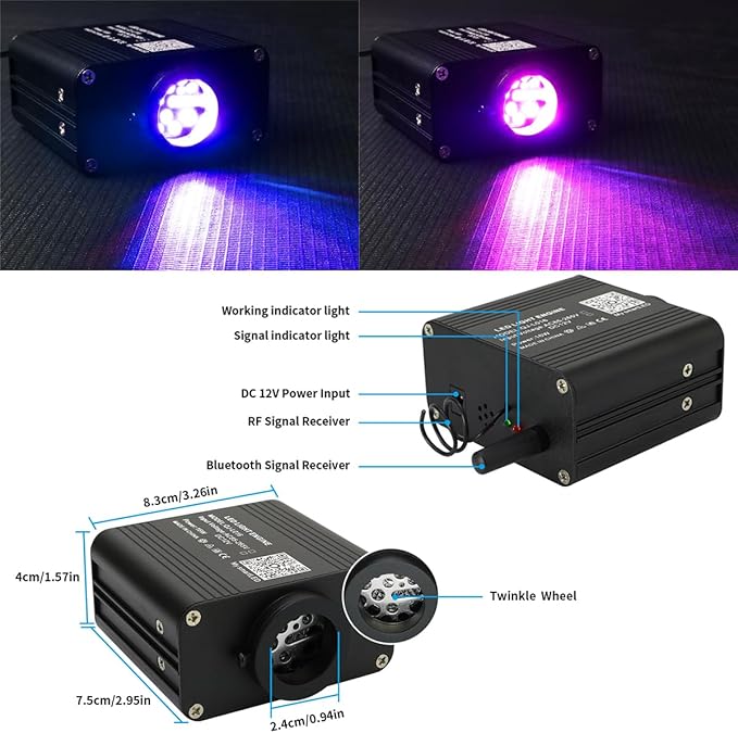 AZIMOM 16W Twinkle & Sound Activate 600pcs*0.03in*9.8ft Fiber Optic Starlight Headliner Kits for Car Home Star Ceiling Sky Decoration, APP& Remote Control Light Engine End Glow Fiber