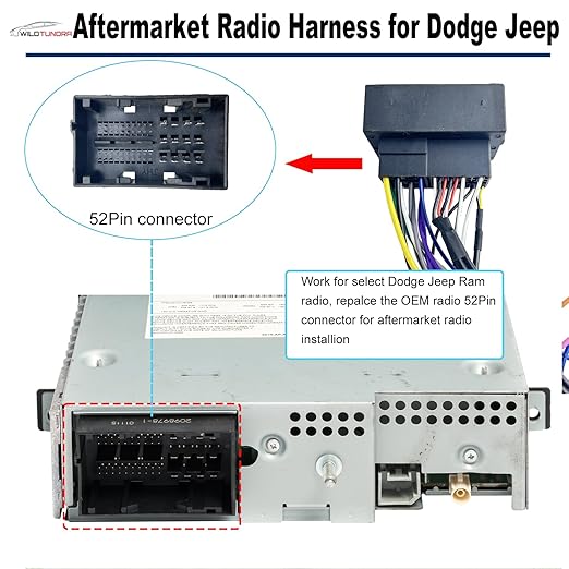 16Pin ISO Aftermarket Radio Harness Adapter Compatible with Chrysler 2015-2018 Dodge 2014-2019 Jeep 2018-2019, 16Pin Android Car Stereo Wiring Harness with SWC Reverse for Ram Cherokee