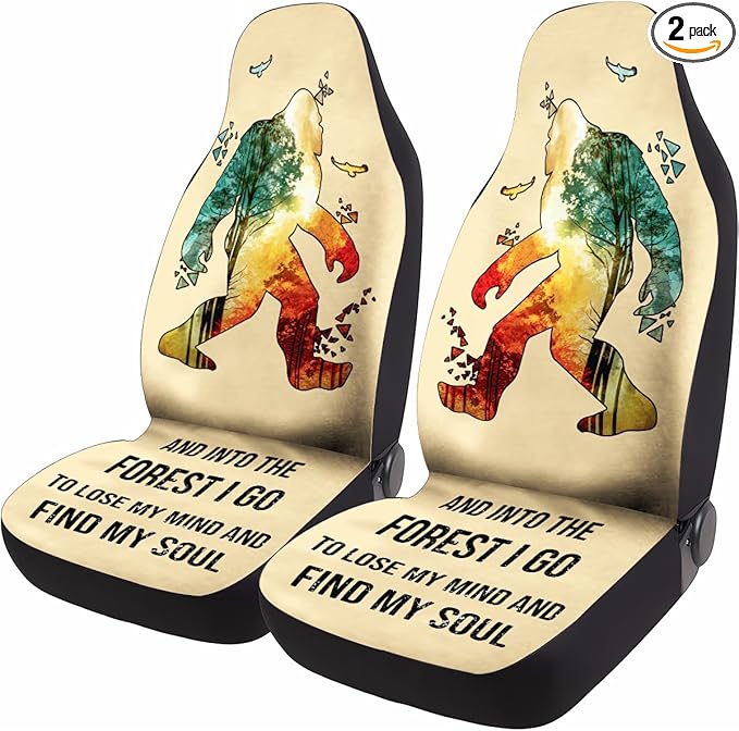 GENANY Bigfoot Car Seat Covers Set of 2, Breathable Front Seat Covers for Truck Sedan SUV, Sasquatch Car Accessories, Bigfoot Gift for Women Men
