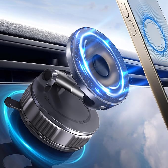Vacuum Car Phone Holder for MagSafe, [96+LBS Suction+3000gf Strong Magnetic] 360°Adjustable Nano Gel Suction Cup Phone Mount for Car/Gym/Mirror Compatible with iPhone 17 Pro Max/16/15/14/13/12