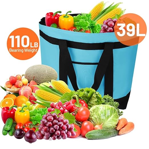 CIVJET 2PK Insulated Grocery Tote Bags, Large Reusable Cooler Bags with Zipper, Leakproof Thermal Shopping Bags for Food Delivery, Beach, Travel, for Uber Eats & Picnic, Collapsible, Blue
