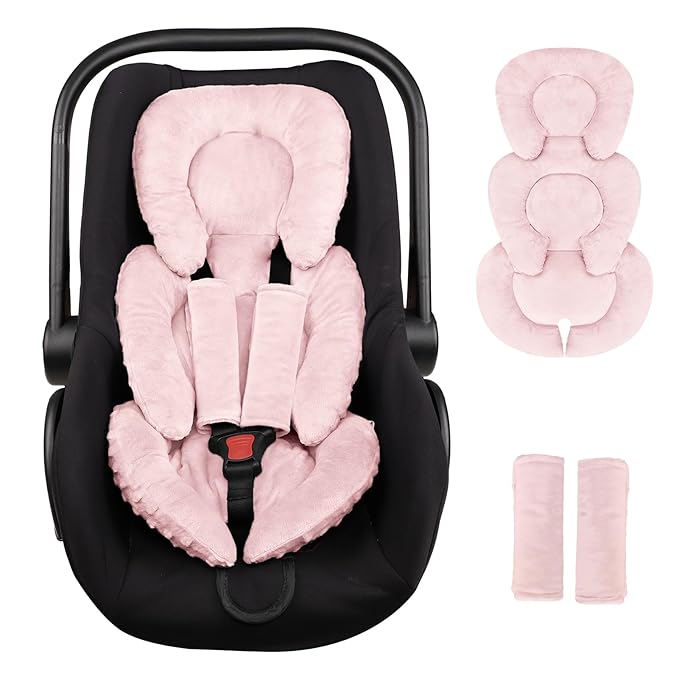 GFU Infant Car Seat Insert Head and Body Support, Reversible Newborn Insert for Carseat with Strap Pads, Soft Stroller Cushion Pillow Insert for Boys and Girls, Fits for Stroller, Swing, Pink