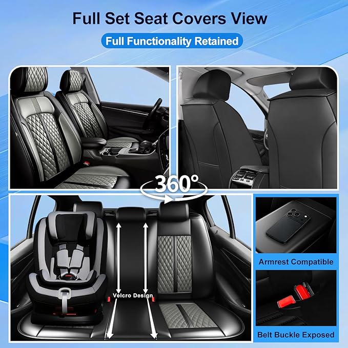 Fit Equinox Car Seat Covers for Chevrolet/Chevy Equinox 2007-2026, Premium Full Coverage Leather, Airbag Compatible, Waterproof All Weather Seat Cushion Protector, Front Pair Black+Gray