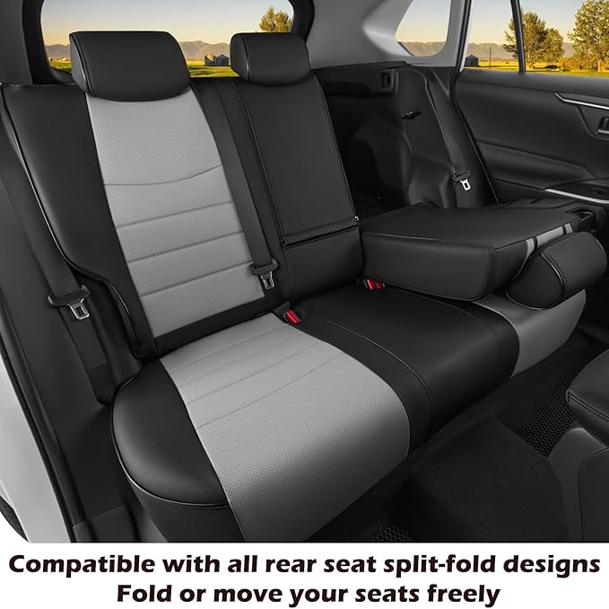 HKZ Fit RAV4 Car Seat Covers Set for 2019 2020 2021 2022 2023 2024 Toyota RAV4 Adventure and TRD-Off Road (Not for Hybrid) - 5 Seats Full Set Leather(Black/Gray)