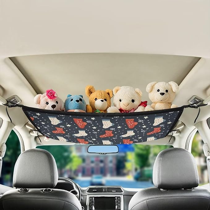 Generic Christmas Stockings Car Storage Mesh Organizer Ceiling Cargo Bag Double-Layer Adjustable Zipper Truck SUVs Travel Road Trip Essentials Interior Organizer Christmas Decor Gifts