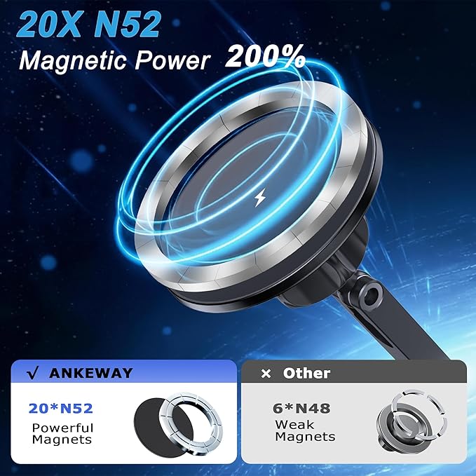 Wireless Charging Phone Mount for Ford Bronco 2021-2026 2/4 Door, Aluminum Alloy Phone Holder, Magnetic Wireless Charger for Ford Bronco, for Ford Bronco Accessories with C-C Cable