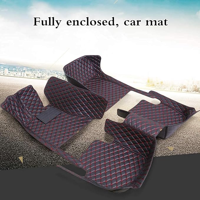 Custom Fit Car Floor Mats - Full Coverage Automotive Leather Floor Liners for Most Vehicles by MingyunSM (red & Beige)