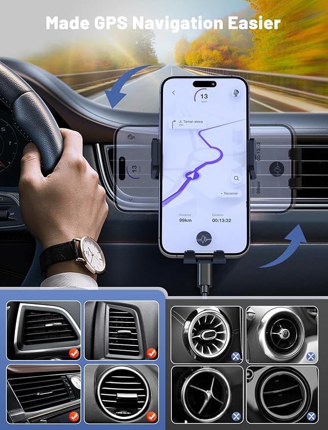 Wireless Car Charger, MOKPR Auto-Clamping Car Mount 15W/10W/7.5W Fast Charging Air Vent Car Phone Mount Compatible with iPhone 15/14/13/13 Pro/12 Pro Max/12 pro/12/11/10 Series, Samsung Galaxy Series