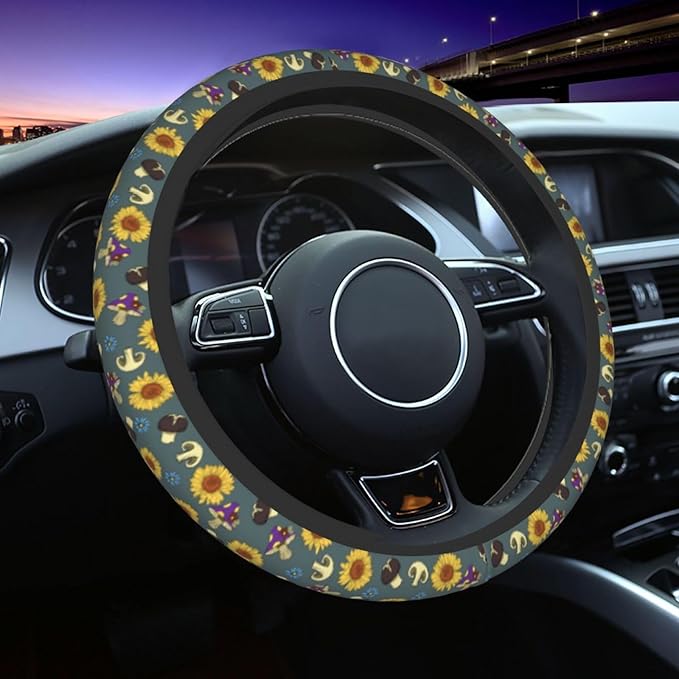 Mushrooms Cute Steering Wheel Cover Non-Slip Breathable Sweat-Absorbent Suitable for SUV Van Truck Car Universal Protection Accessories 15 Inch Suitable for Women Men