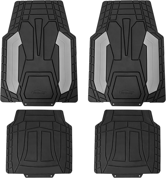 FH Group Automotive Heavy-Duty Rubber Floor Mats, Universal Fit Full Set, Climaproof, Trimmable for Most Sedan, SUV, Truck Floor Mats - Gray