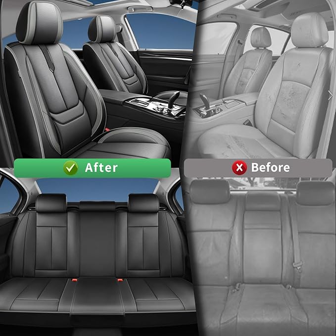 Fit Prius Car Seat Covers for Toyota Prius 2001-2024 2025 2026 -Upgraded Premium Waterproof & Breathable Leather,Airbag Compatible,All-Weather Seat Cushion Protector,Full Set,Black-Grey