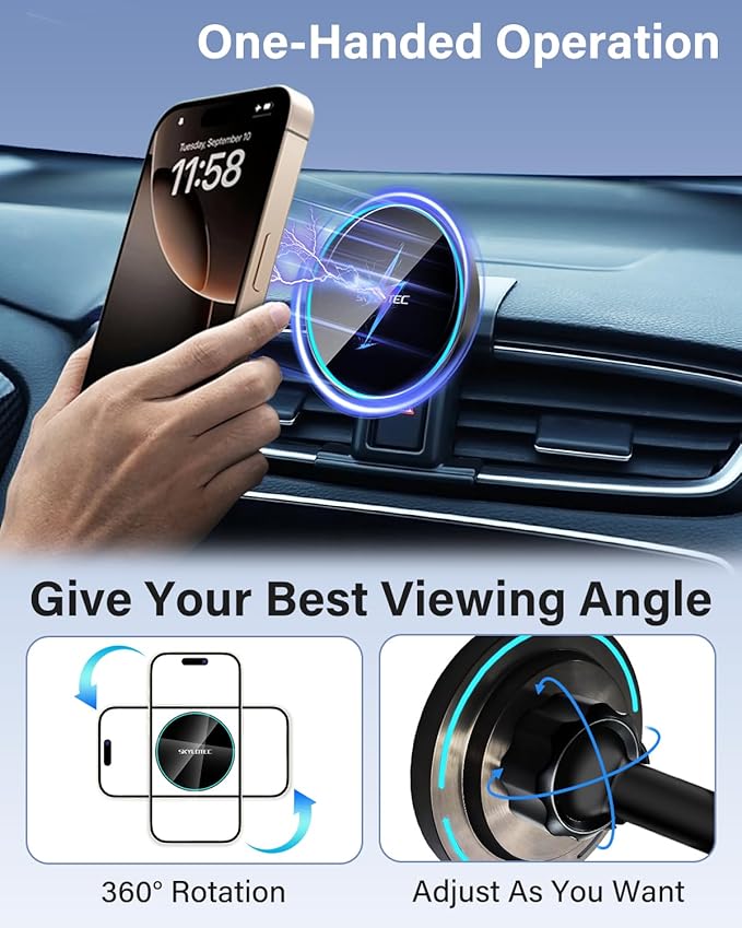 SKYLOTEC Phone Holder for Toyota Tacoma 2016-2023 Accessories Car Magnetic Phone Mount Compatible with MagSafe, Strong Magnets Fast Wireless Charger Cell Phone Base