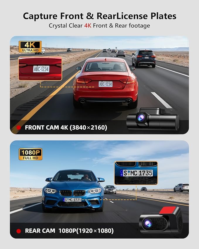3 Channel Dash Cam, 4K Dash Cam Front and Rear, Dash Camera for Cars STARVIS 2 Sensor Car Dash Cam with HDR Night Vision, 24H Parking Mode Dashcam Built-in 5.8GHz WiFi GPS Loop Recording