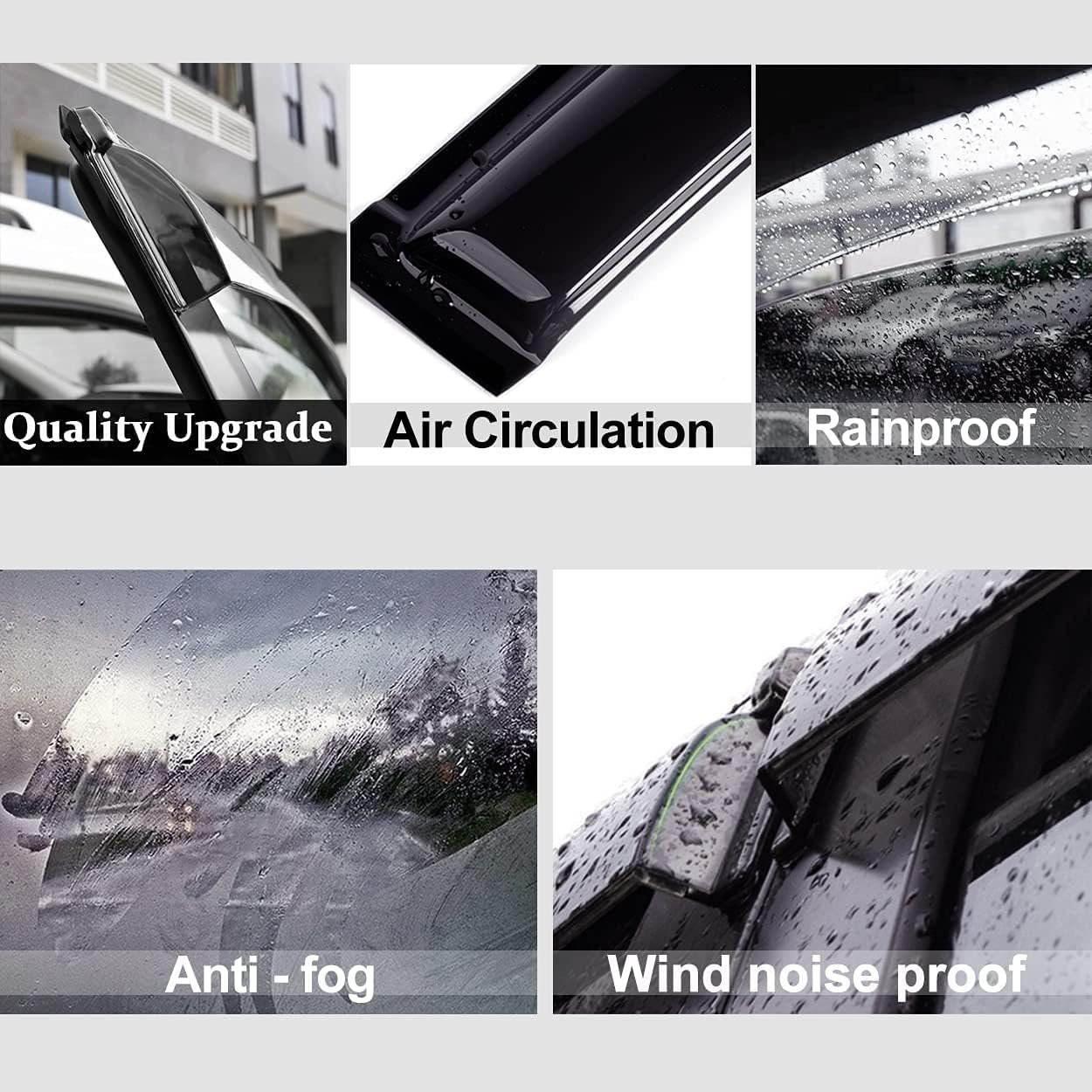 194249 Side Window Visors Wind Vent Deflector fit for 2007-2018 Jeep Wrangler 4-Door (JK),4pc in-Channel Style Dark Smoke Nice Looking Sun Rain Guards Set