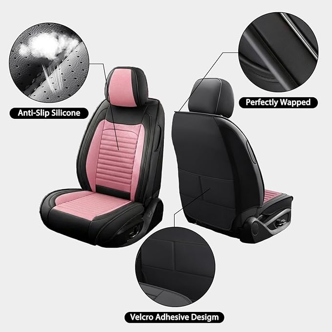 Car Seat Covers Full Set Fit for Toyota Corolla 2001-2025,2026, Premium Faux Leather Car Seat Protector,Breathable Anti-Slip Full Wrapping Edge Seat Covers(Black&Pink,Full Set)