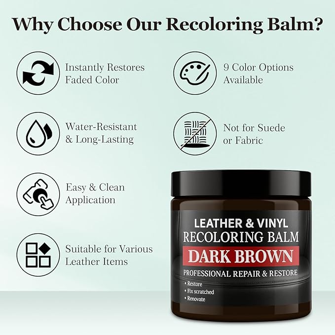 Leather Color Restorer, Leather Recoloring Balm, Scratch Remover, Leather Dye, Leather Paint with Leather Conditioner, Leather Repair Kit for Furniture Couches Car Seats Shoes, Tan