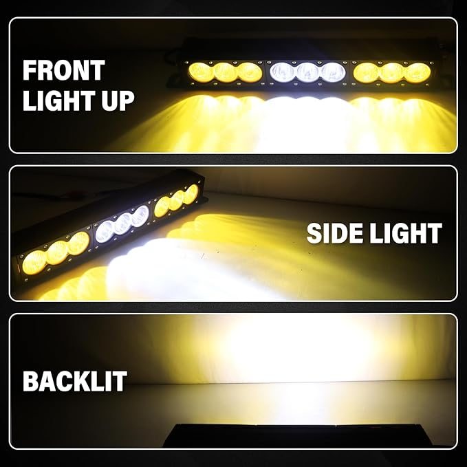 Willpower 17 inch LED Light Bar Single Row White Amber Dual Color 90W Off Road Light Bar Spot Flood Combo LED Work Light Truck UTV 4x4 Cars SUVs ATVs Boats Fog Driving Light with Wiring Harness kit