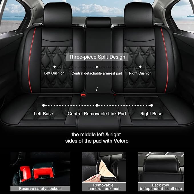 AOMSAZTO 2 Front Seat Custom Fit for Honda Ridgeline 2006-2025,Waterproof Faux Leather Automotive Cushion Covers Seat Protector,Airbag Compatible (2 Seats Black&Red) Truck Seat Covers