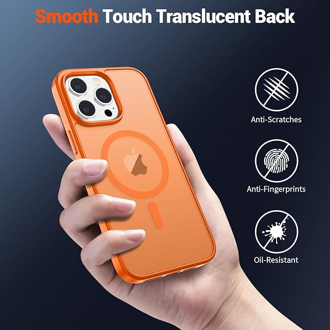 SUPFINE Magnetic for iPhone 14 Pro Case with Screen Protector (Compatible with MagSafe) (Military Grade Drop Protection) Translucent Matte Shockproof Phone Cover,Starry Orange