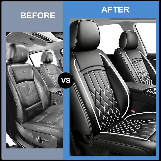 Fit TSX Car Seat Covers for Acura TSX 2003-2014 - Premium Leather, Waterproof, All-Weather, Airbag Compatible, Anti-Slip, Breathable, Easy Install, Seat Protectors, Full Set, Whiteline