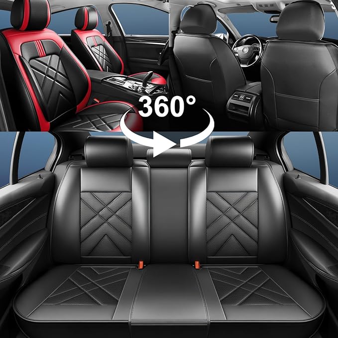 CX-30 Car Seat Covers Fit for Mazda CX-30 2020-2026, Full Coverage Premium Leather Waterproof Breathable Seat Covers, Automotive Seat Protectors, Airbag Compatible(Full Set Seats, Black & Red)