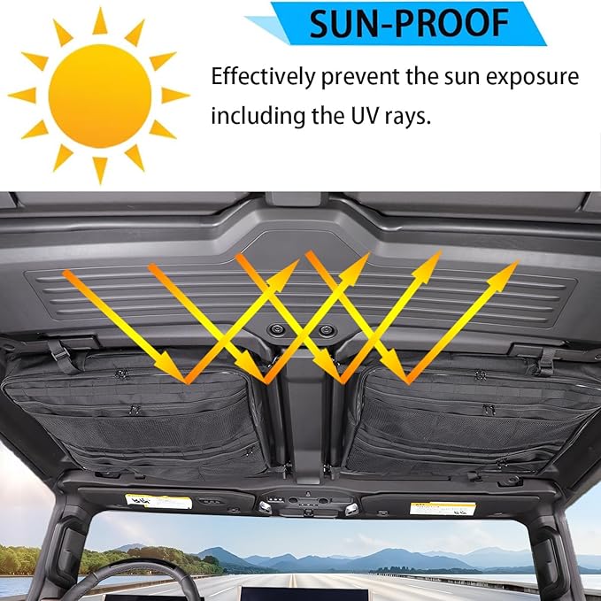 Roof Organizer Bag Storage for Hummer EV Accessories Sunroof Rooftop Panel Waterproof Foldable Heavy Duty Hardtop Cargo Carrier Bag Overhead for Hummer EV SUV Pickup 2022-2025 2026 (Front Roof-Left)