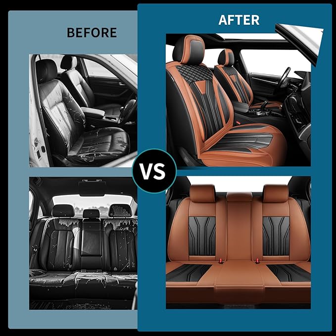 Fit Sentra Car Seat Covers Compatible with Nissan Sentra 2001-2025 2026 - Full Set Premium Leather， Waterproof Breathable， All-Weather Seat Cushion Protecto&Airbag Compatible（Brown & Black