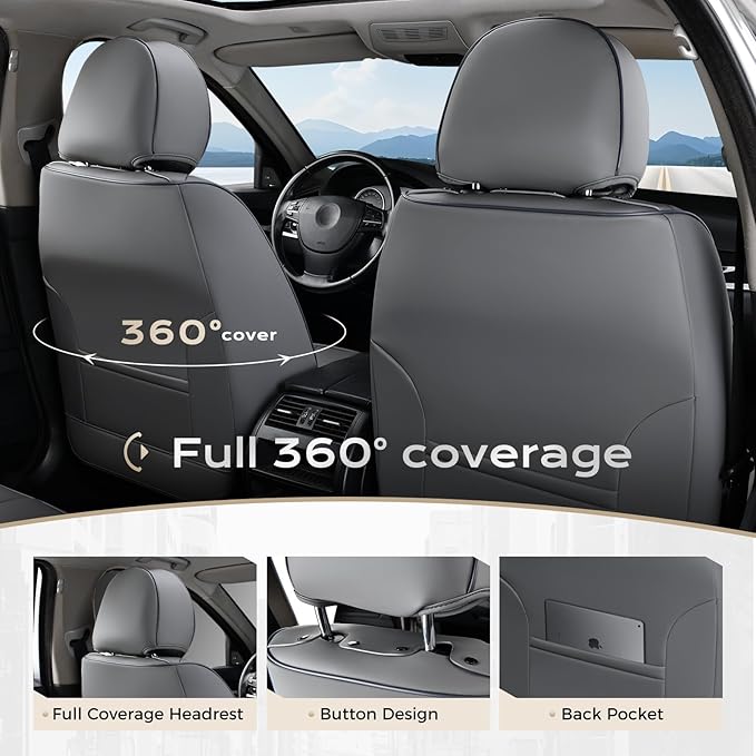 Coverado Seat Covers, Car Seat Covers Full Set, Leather Seat Covers for Cars, Car Seat Protector, Gray Car Seat Covers Front Seats and Back Seats Universal Fit for Most Cars Lightblue