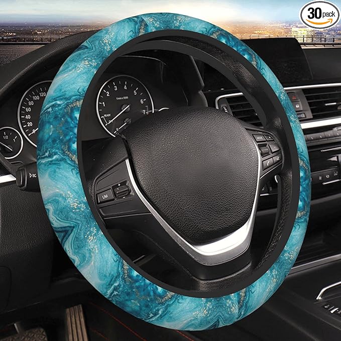 Light Blue Marble Auto Car Steering Wheel Cover Universal 15 Inch Neoprene Interior Decor Protection Accessories