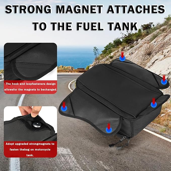 Motorcycle Tank Bag for BMW K1600B K1600GT K1600GTL K1600 B GT GTL, Oxford Magnetic Motorbike Bag Water-Resistant Motorcycle Gas Tank Bag with Magnets and Straps for Touring,A/Magnetic