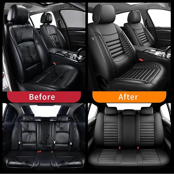 Fit Santa Cruz Car Seat Covers for Hyundai Santa Cruz 2022-2025 2026-Upgraded Premium Waterproof & Breathable Leather, Airbag Compatible, All-Weather Seat Cushion Protector (Full Set, Black)