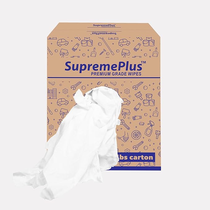 Premium New White Cotton Knit T-Shirt Rags (600 lbs. Pallet 12x50 lbs. Box of Rags) - Lint-Free, Soft & Absorbent Bulk Cleaning Cloths for Auto, Paint, Garage, Staining & Polishing