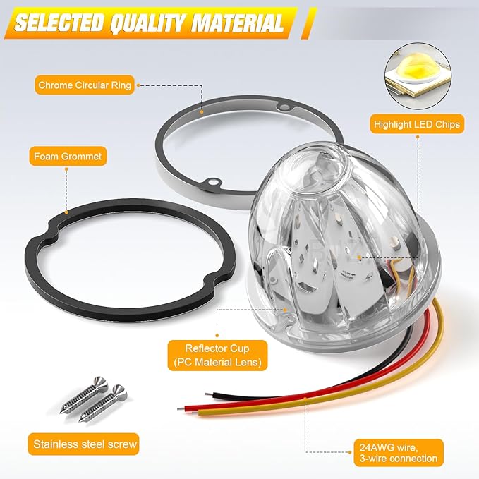 BJZ 10Pcs White Watermelon LED Strobe+Constant Marker Lights Dual Function Watermelon-Shaped Side Marker Clearance Tail Top Cap Roof Lights for Trailer Truck Semi-Trailer Heavy-Duty Truck Bus Van