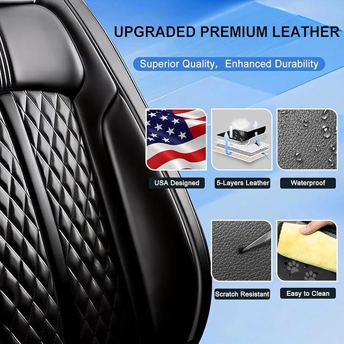 Fit Sonic Car Seat Covers (Front Pair) for Select Chevrolet/Chevy Sonic 2012-2020 - Premium Full Coverage Leather, Airbag Compatible, Waterproof & All Weather Seat Cushion Protector, Black