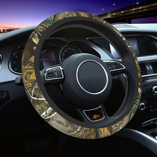 Camouflage Tree Steering Wheel Cover, Cool Anti-Slip Breathable Car Accessories Interior Elastic Steering Wheel Cover for Men Women Fit Auto, SUV Vans Truck Universal 14.5-15 Inch