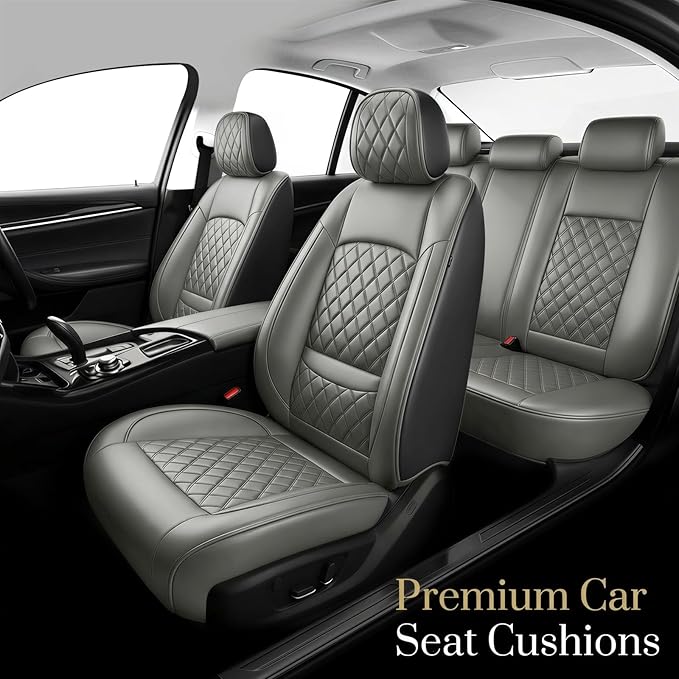 Fit Integra Car Seat Covers for Acura Integra 2023-2026 - Premium Leather, Waterproof, All-Weather, Airbag Compatible, Anti-Slip, Breathable, Easy Install, Seat Protectors, Full Set, Gray