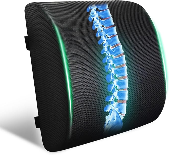 Lumbar Support Pillow for Office Chair Car Seat,Charcoal Memory Foam Chair Back Cushion for Back Pain Relief with Double Adjustable Straps