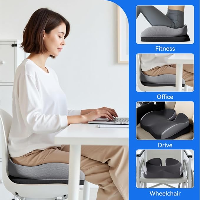 Seat Cushions for Office Chairs Wheelchair Cushion for Long Sitting Back Pain，Memory Foam Seat Car Computer Desk Chair Cushion，Coccyx Cushion for Tailbone Pain Relief Cushion Office Chair Charcoal