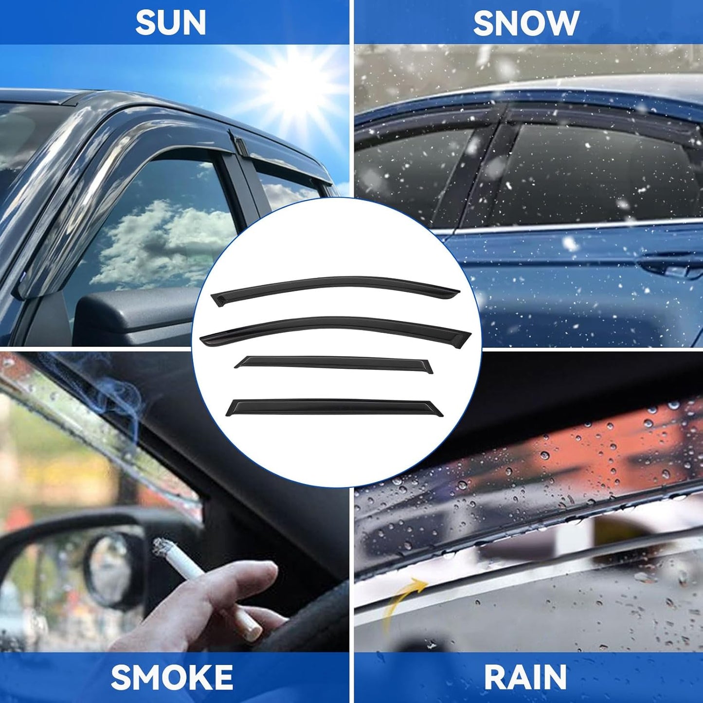4pcs Front+Rear Smoke Tint Sun/Rain Guard Outside Mount Tape-On Vent Window Visors Compatible with 09-15 BMW X1 E84