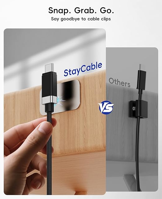 Magtame StayCable 2Pack 3.3FT USB C to USB C Cable, Magnetic Holder for Anti-Drop Cord Management, 60W Fast Charging and Data Sync, Braided Type C Charger Cable for iPhone 17/16, Laptop, Desk, Car