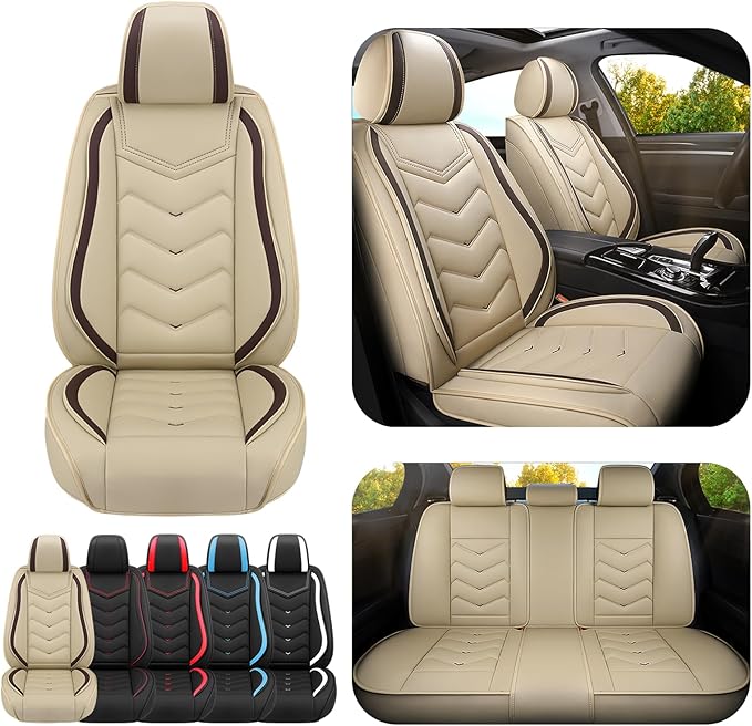 Car Seat Covers for Fiat 500 2012-2019, Premium Nappa Leather Car Seat Cover, Stylish Sport Seat Covers， Automobile Seat Cover Sets.(Standard 5 Seats/Beige)