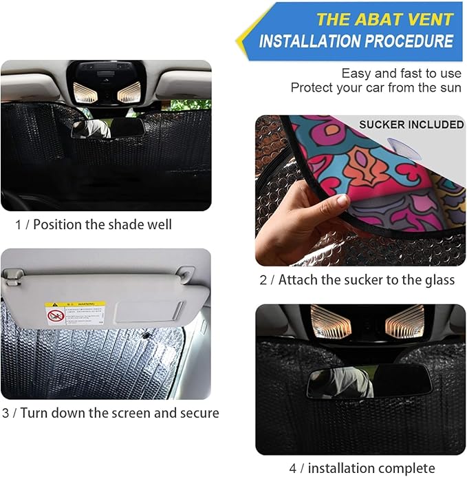 Boho Ethnic Car Windshield Sun Shade Bohemian Stripes Colorful Mandala Flower Foldable UV Ray Sun Visor Protector Sunshade to Keep Your Vehicle Cool (55" x 27.6")